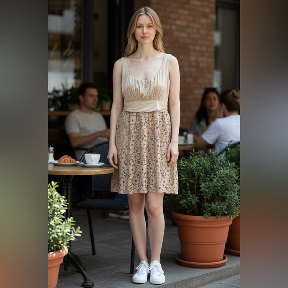 oth Dresses & Skirts - Beige Strapless Dress with Floral Lace Skirt